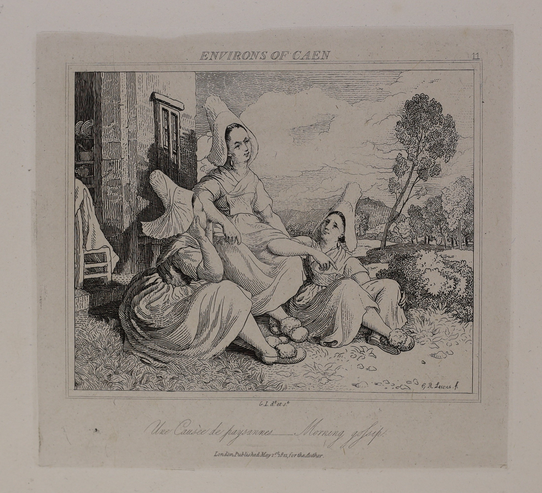 Lewis, George. Artist - A Series of Groups Illustrating….the People of France and Germany, 4to, quarter calf, with dedication and 52 plates on India paper, London, 1823